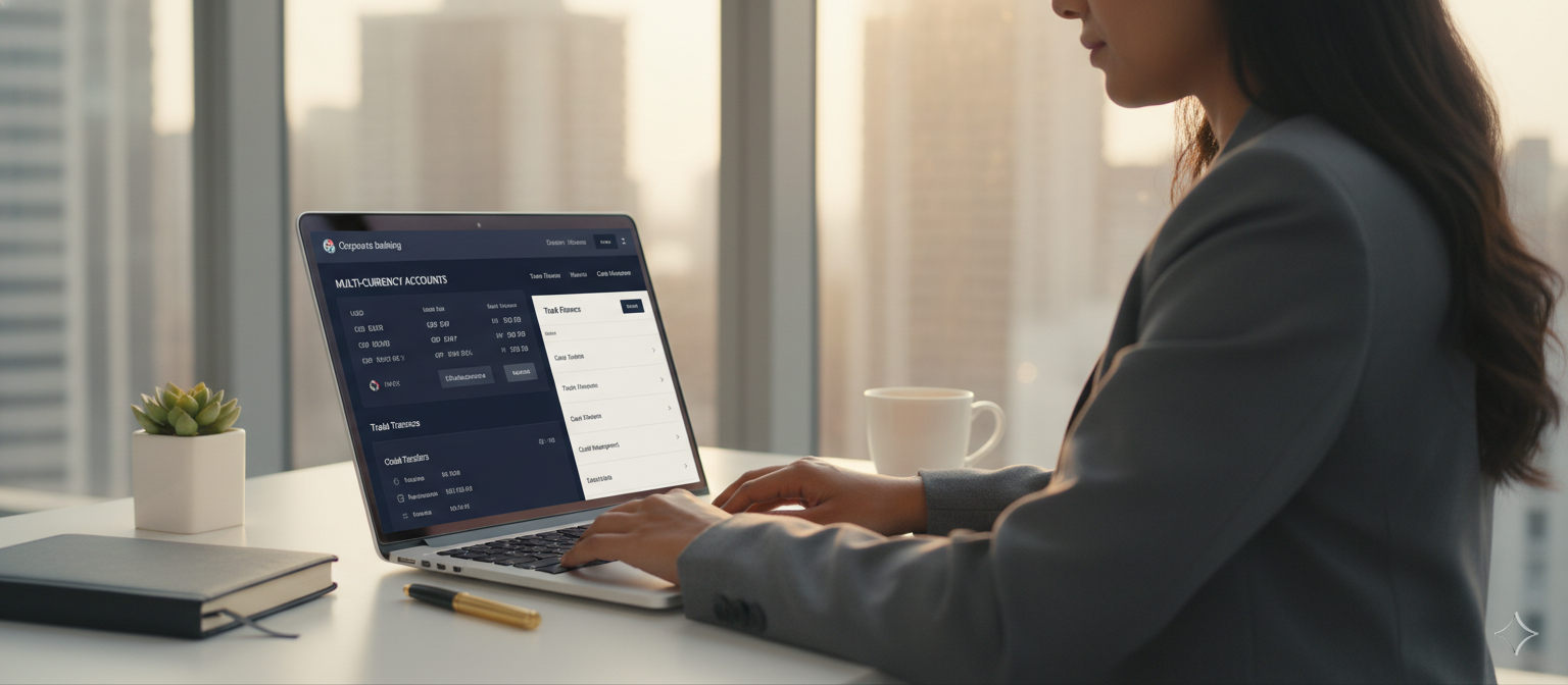 Professional reviewing corporate banking documents